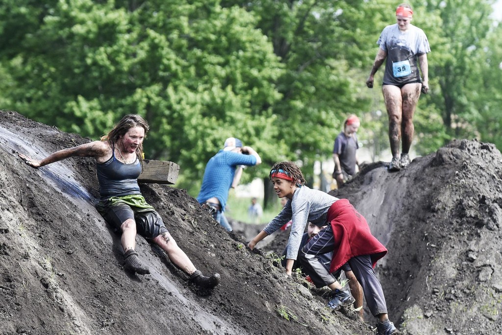 Tuff eNuff Mud Wall Obstacle Tuff eNuff Challenge race-day photo of the mud wall obstacle.